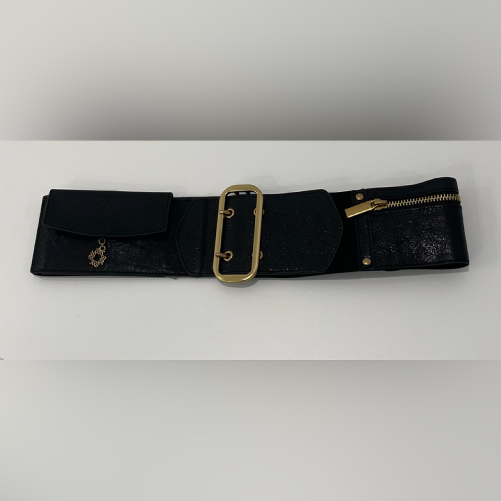 White House Black Market Black Belt with Gold-tone Trim